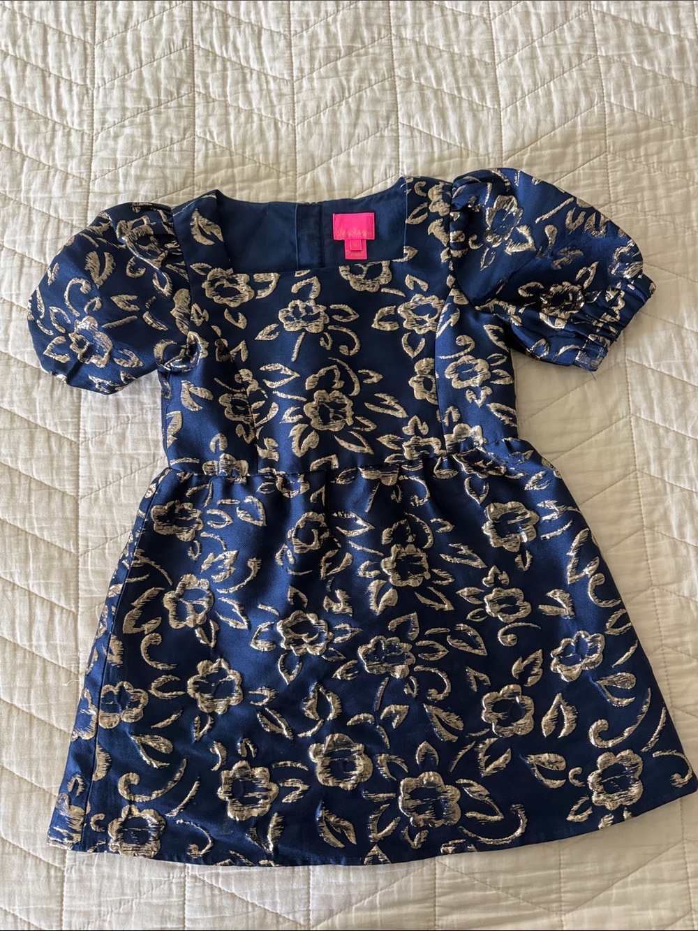 Lilly Pulitzer Navy and Gold Floral Jacquard Girls Dress